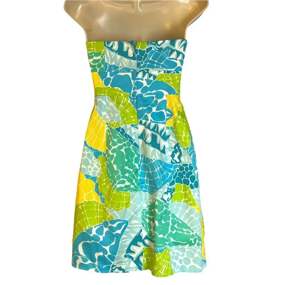 Lilly Pulitzer Crystal Strapless Dress Lagoon Blue Green Resort Wear Size 0 - Picture 4 of 10